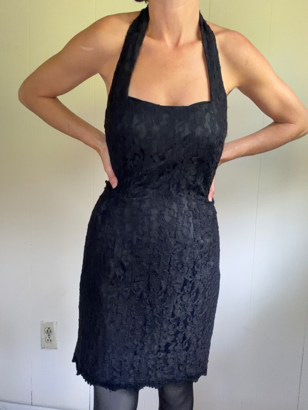 vintage 90s black lace halter dress minimalist CBK goth made in USA